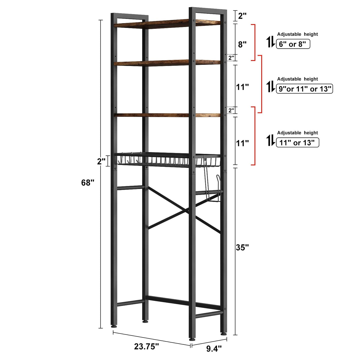 4-Tier Over-The-Toilet Storage Rack with Basket P45416
