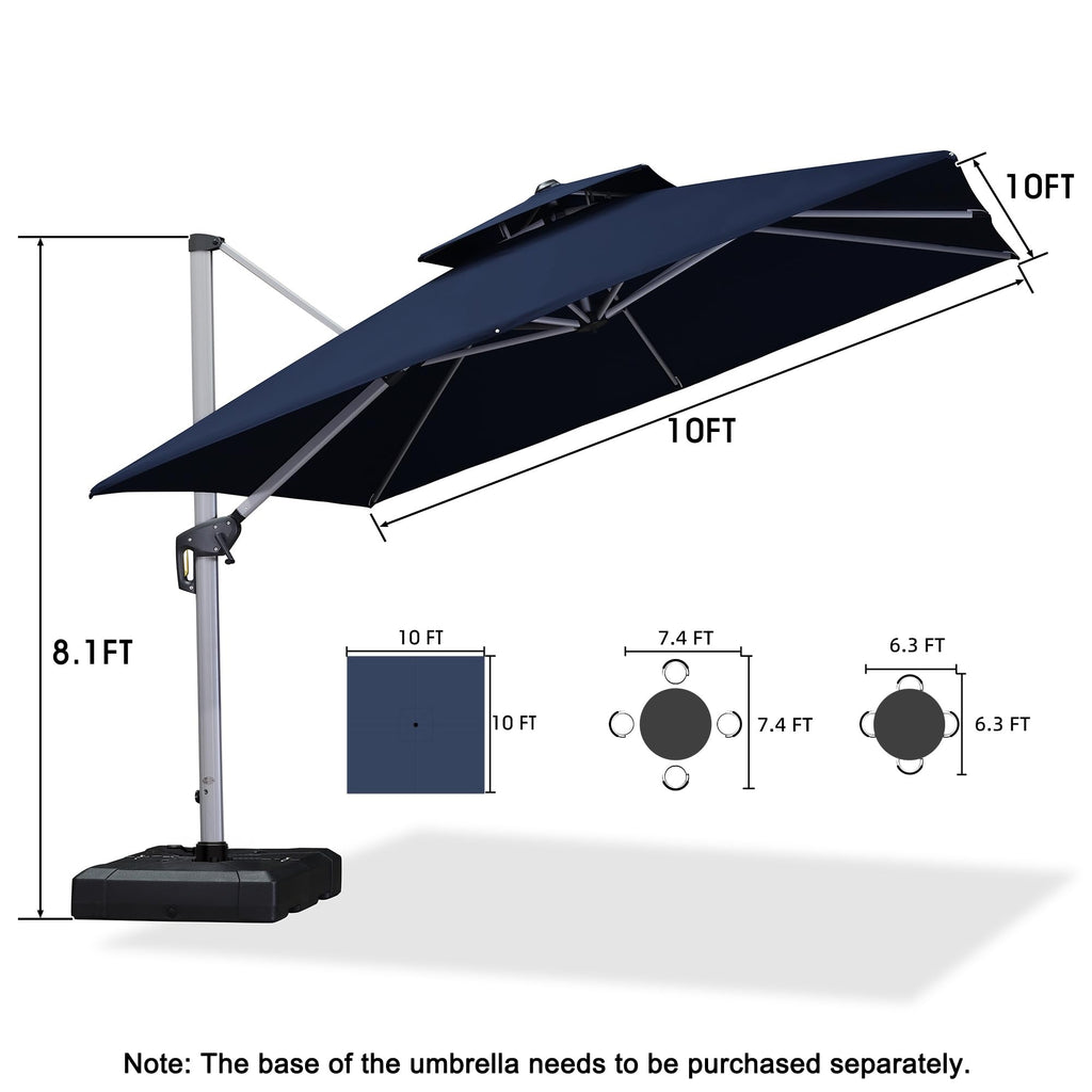 10'x 10' Square Double Top Navy Blue Cantilever Patio Umbrella G143