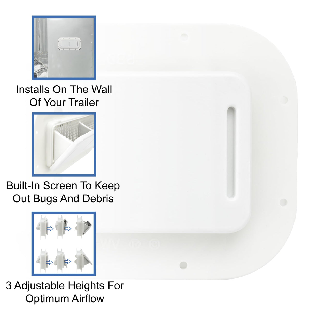 Two Way Plastic Vent with Trim Ring and Built-in Screen, 2 Pack, White B761054