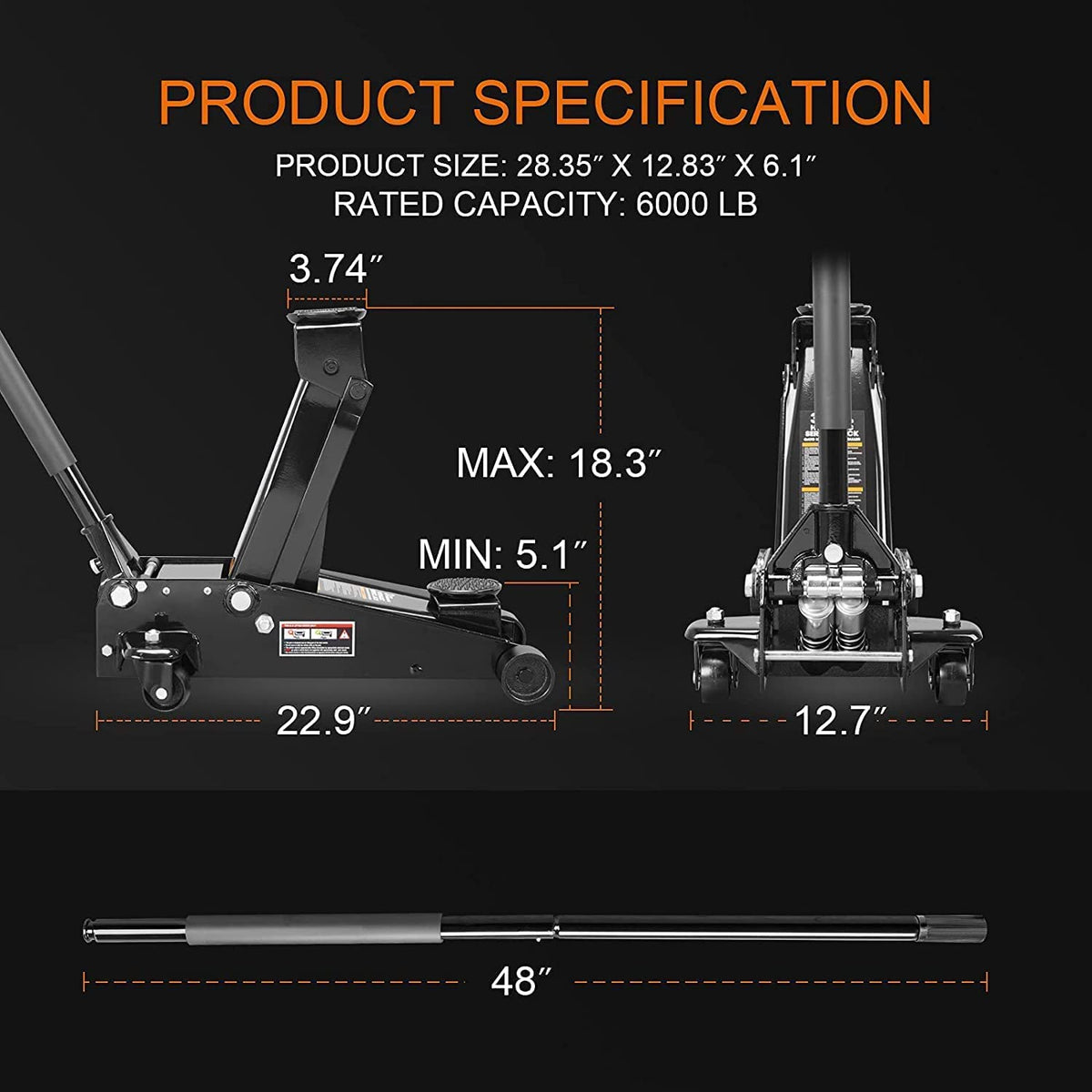 3 Ton Hydraulic Heavy Duty Steel Floor Jack T8042