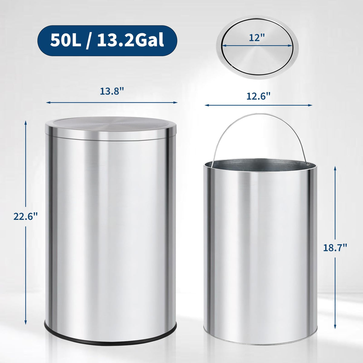 13.2 gal Stainless Steel Swing Top Trash Can E612577