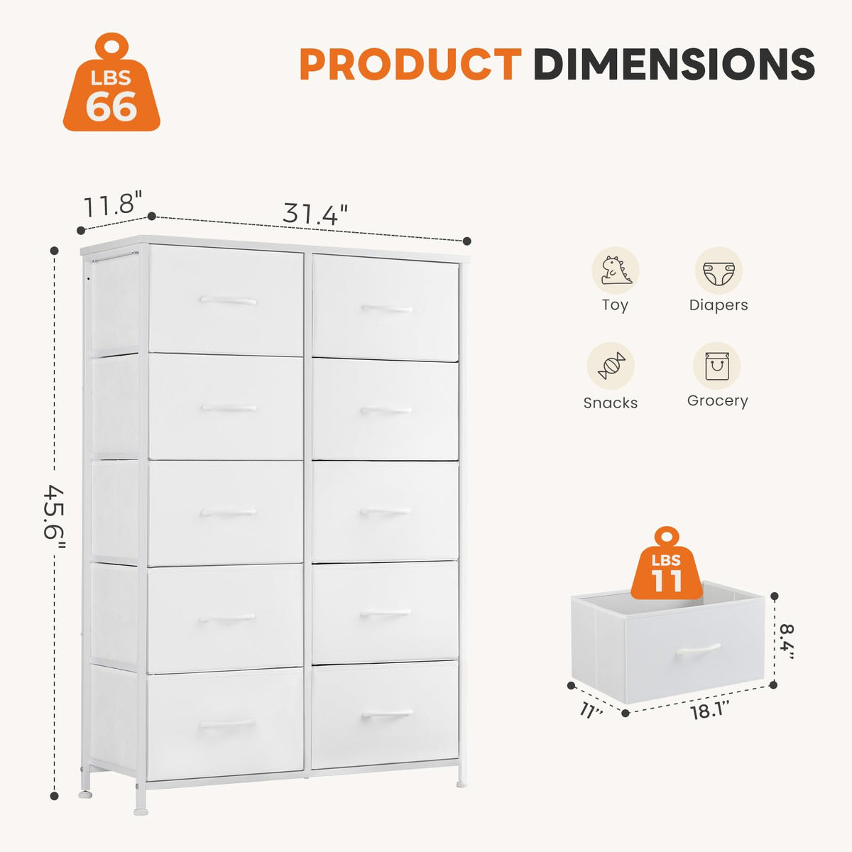 White 10 Drawer Tall Dresser R63633