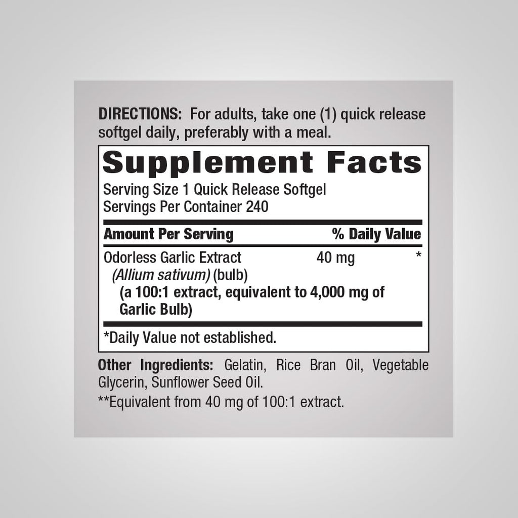 Odorless Garlic Softgels 240 Count Z237