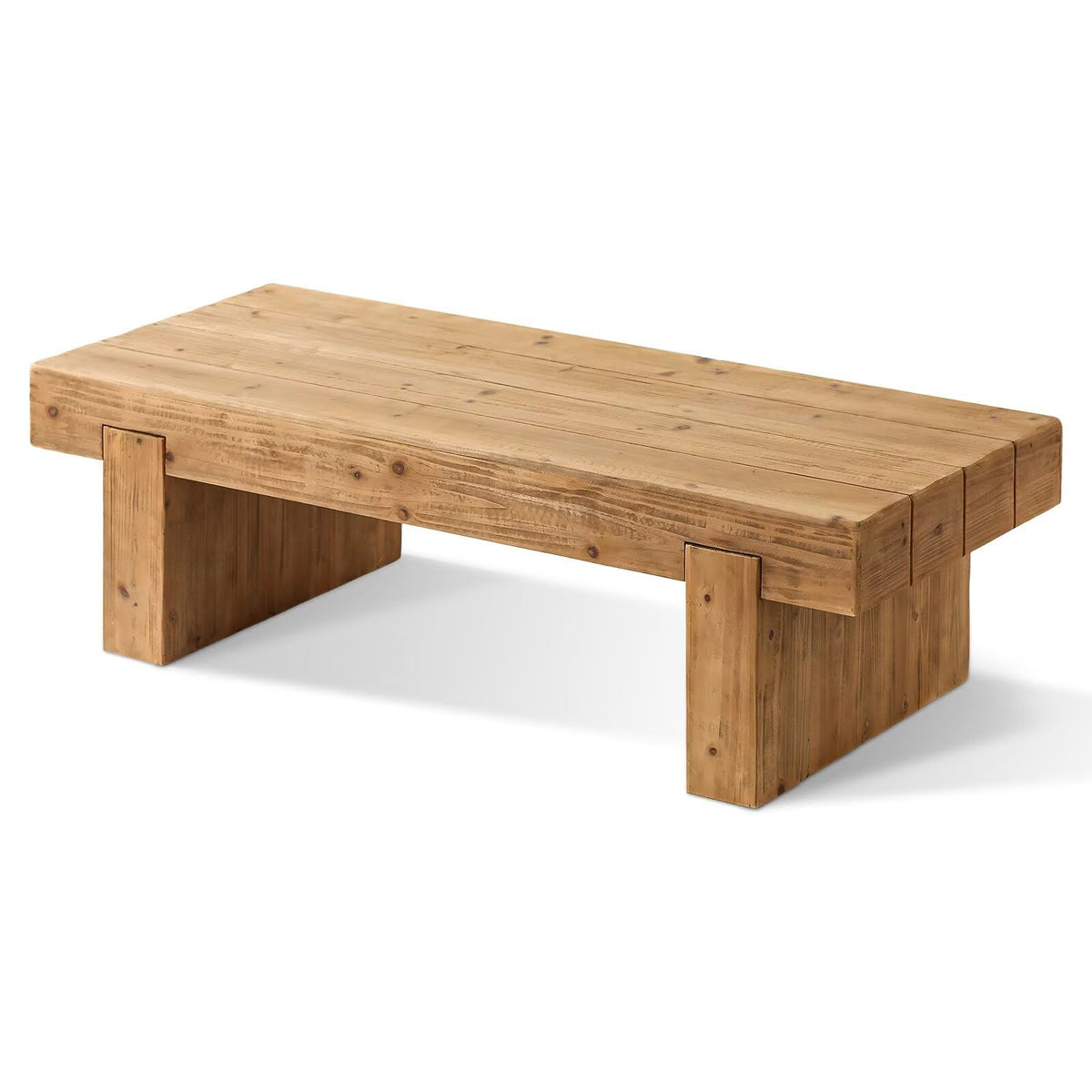 Solid Pine Wood Coffee Table, Rectangular Chunky Block Legs X36537
