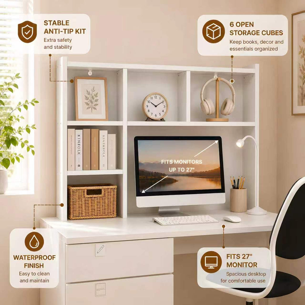 White Desk Hutch with 5 Shelves X9458
