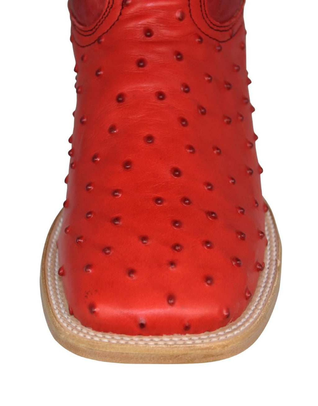 Red Ostrich Quill Print Leather Square Toe Western Cowboy Boots U3877