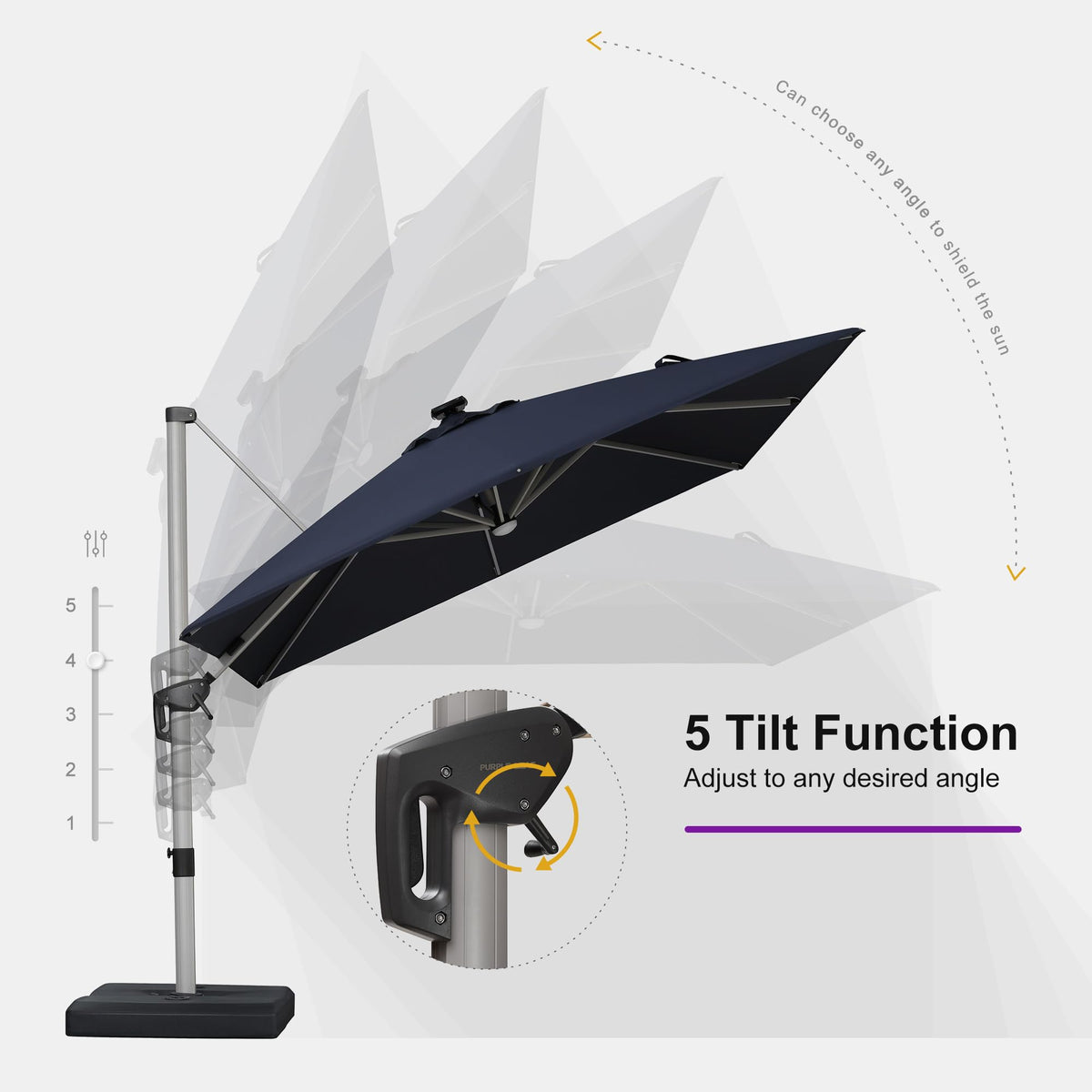 Navy Blue 10' X 10' Solar LED Patio Umbrella with Base V9000