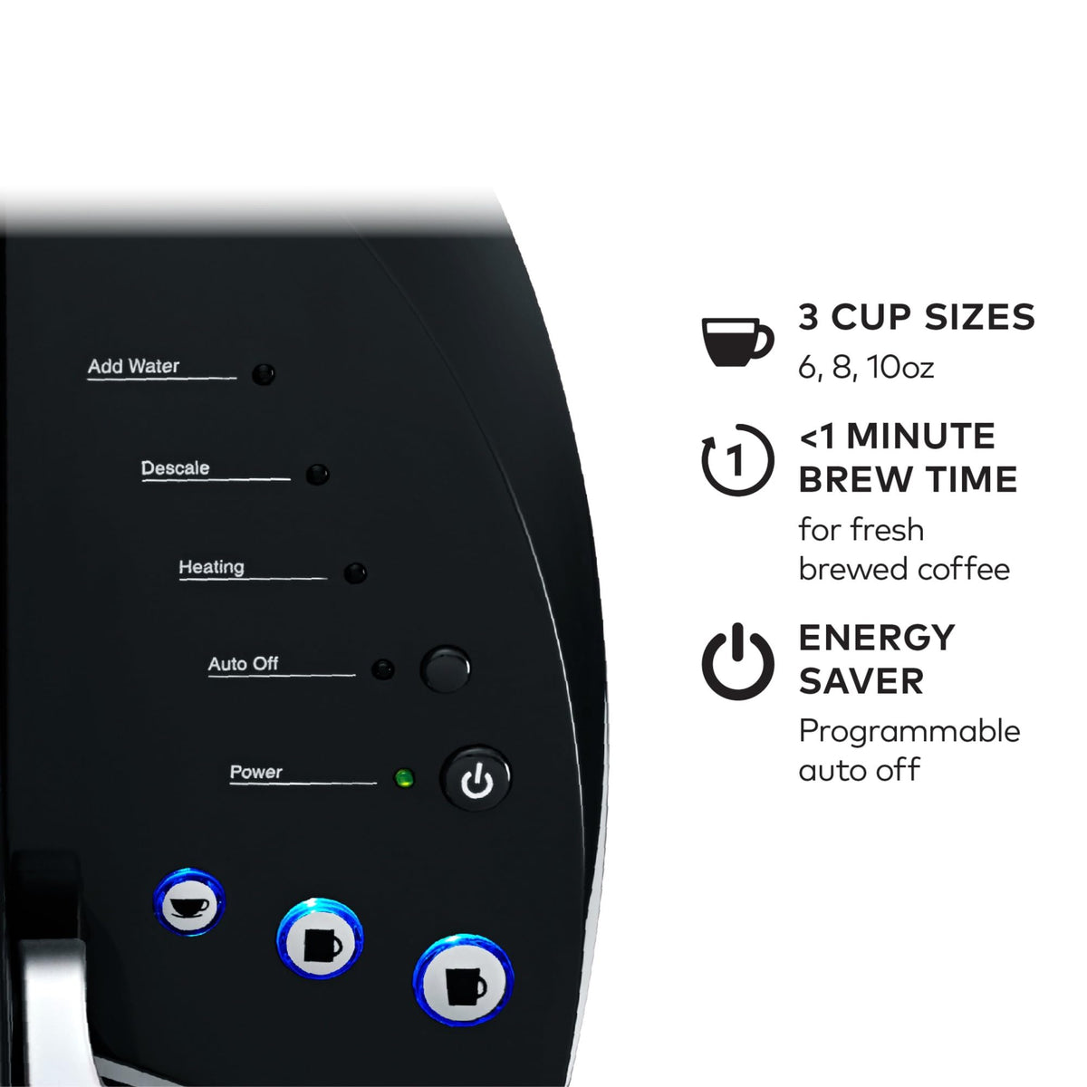 Single Serve K-Cup Pod Coffee Maker with 3 Brew Sizes, Black C545467