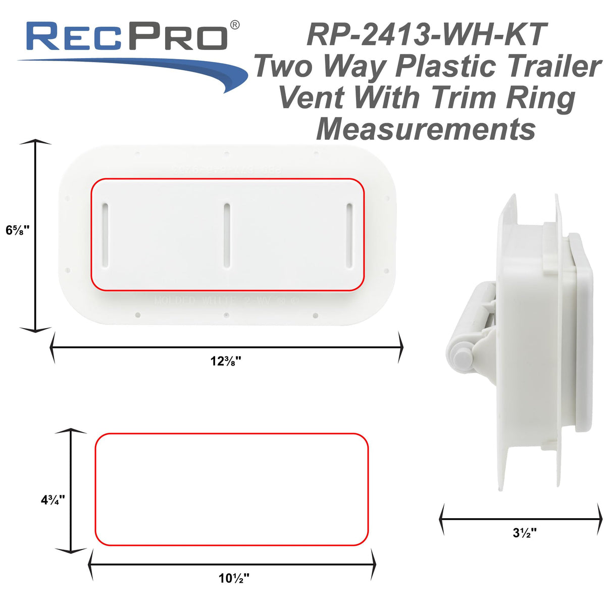 Two Way Plastic Vent with Trim Ring and Built-in Screen, 2 Pack, White B761054