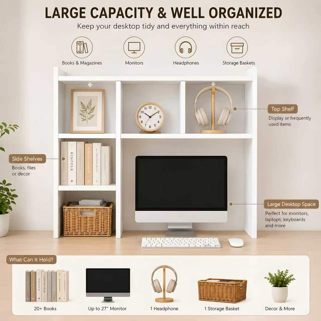 White Desk Hutch with 5 Shelves X9458