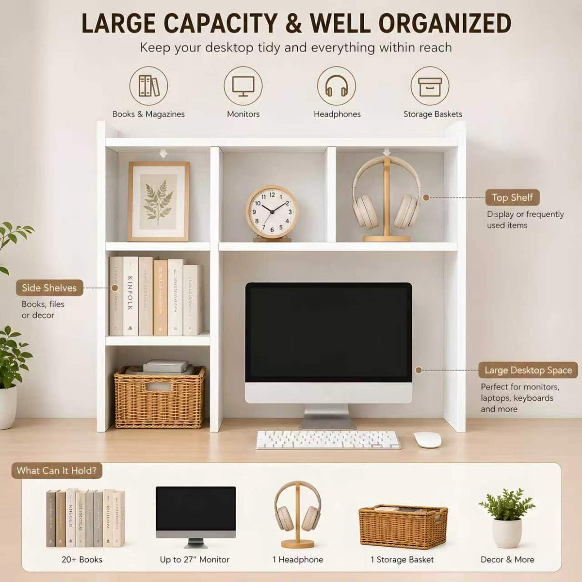 White Desk Hutch with 5 Shelves X9458
