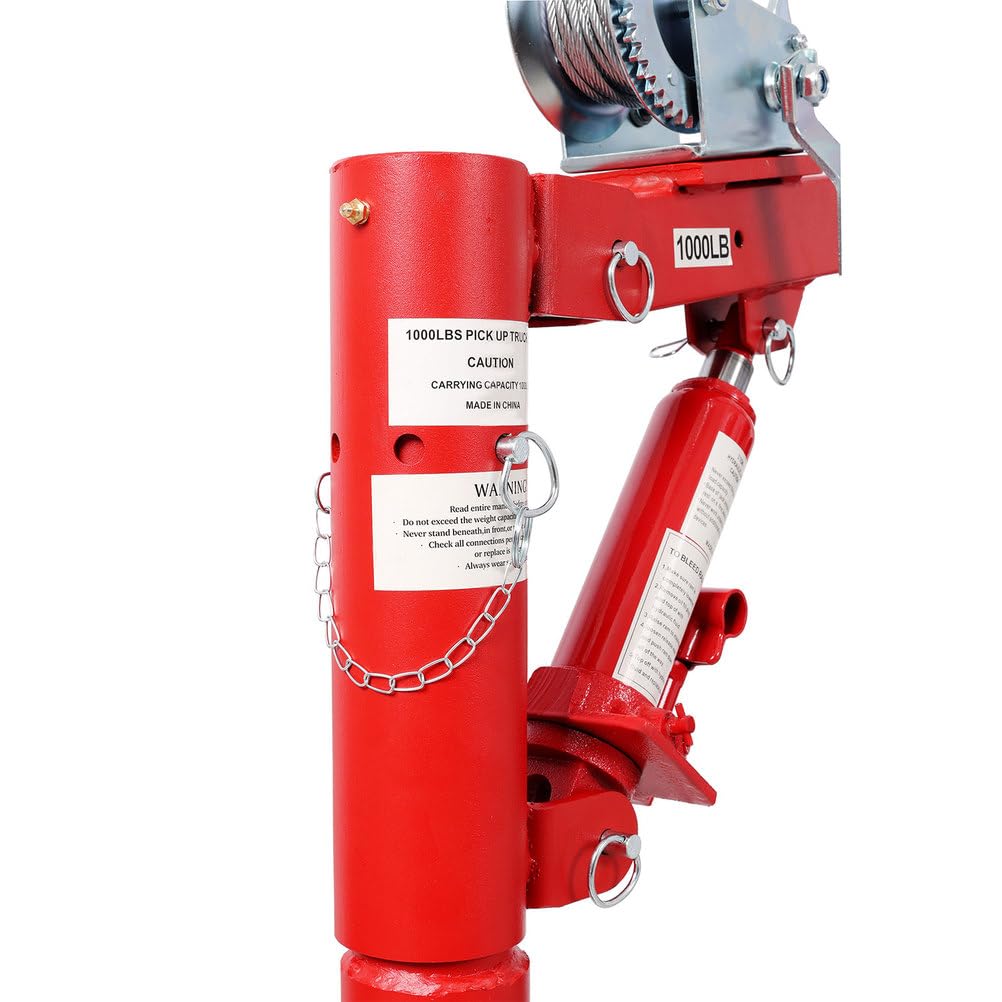 Pickup Truck Crane with Manual Winch, 1000 lb Capacity, Adjustable Boom, 360° Swivel Base, Heavy Duty Steel T3526