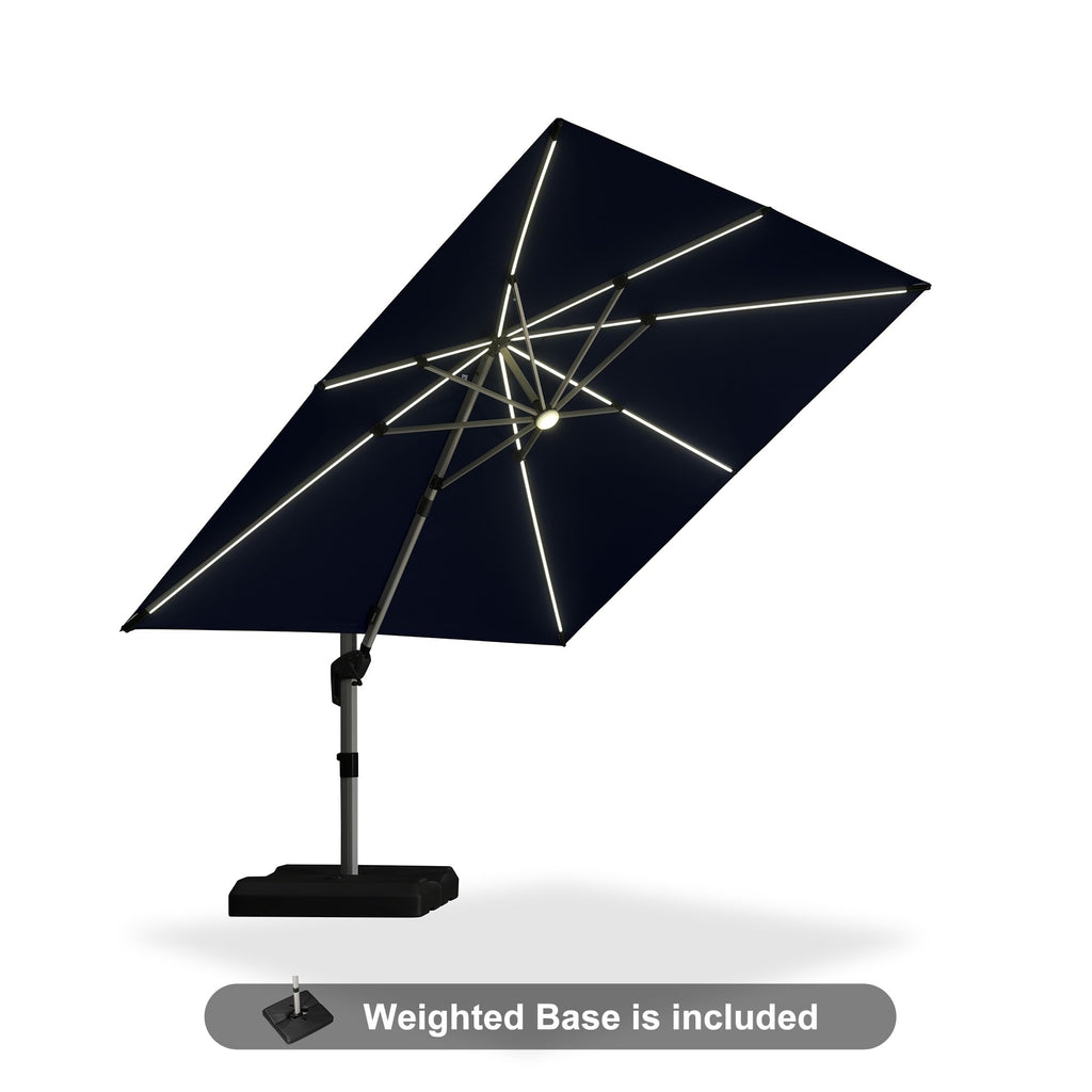 Navy Blue 10' X 10' Solar LED Patio Umbrella with Base V9000