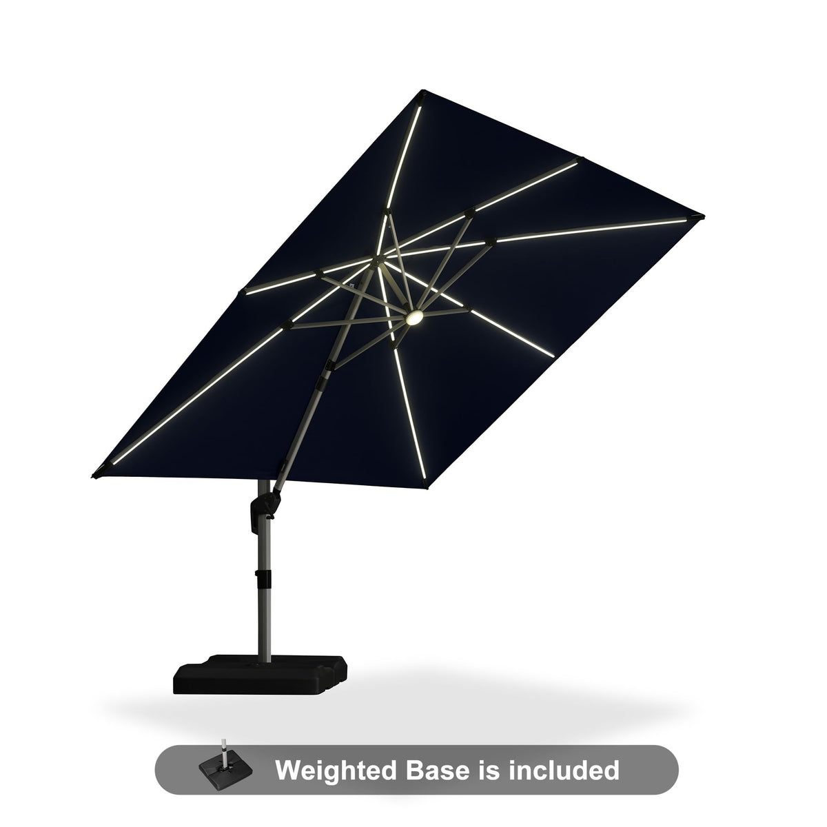 Navy Blue 10' X 10' Solar LED Patio Umbrella with Base V9000