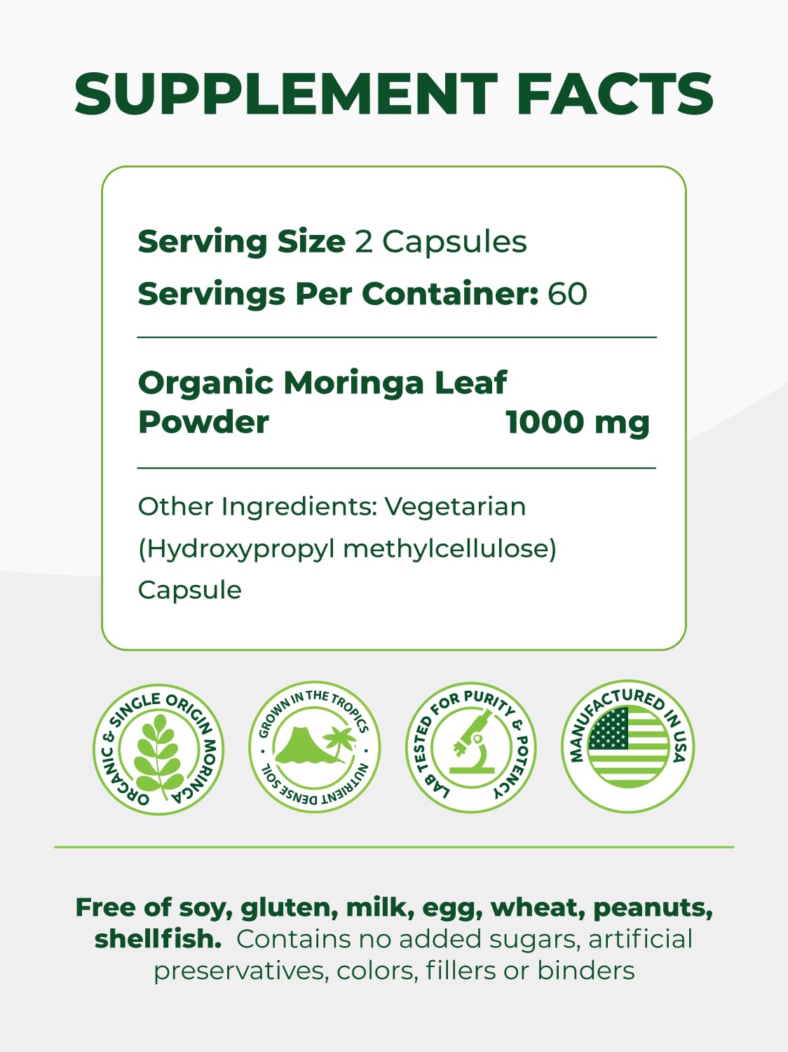 Organic Moringa Capsules 120ct 500mg C551