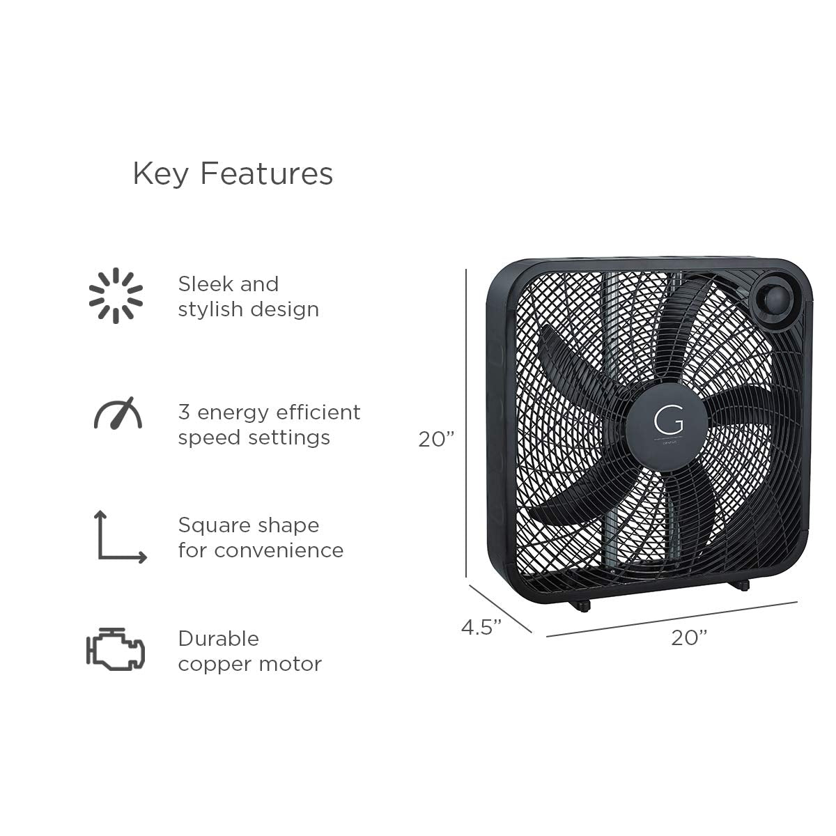 20" Box Fan, 3 Settings, Black E76106