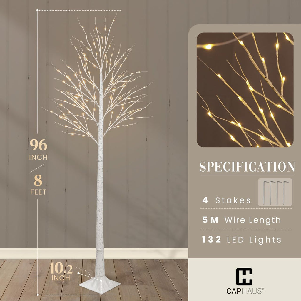 8 Ft White Pre-Lit Birch Tree with 132 Warm White LED B13030