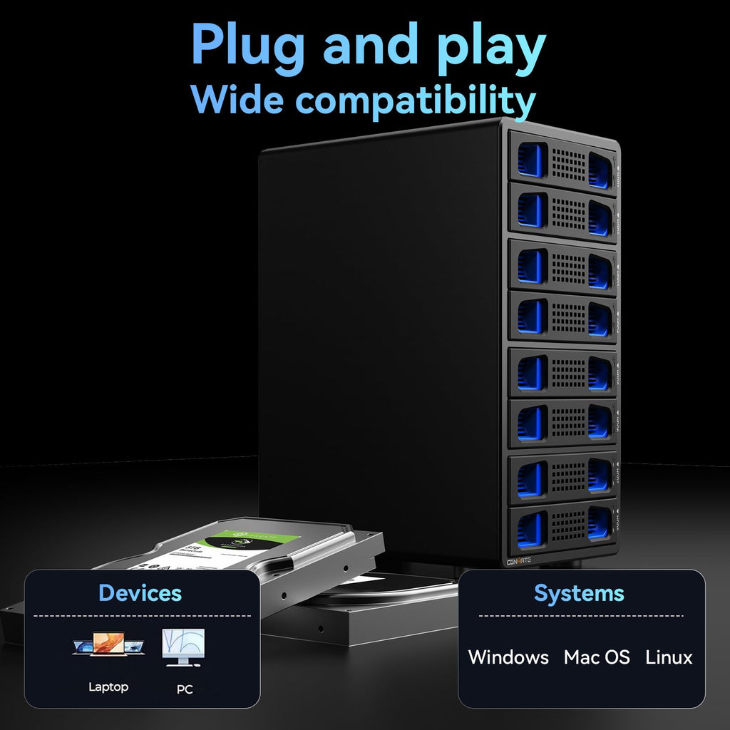 Aluminum 8 Bay Hard Drive Enclosure with Cooling Fan T86096