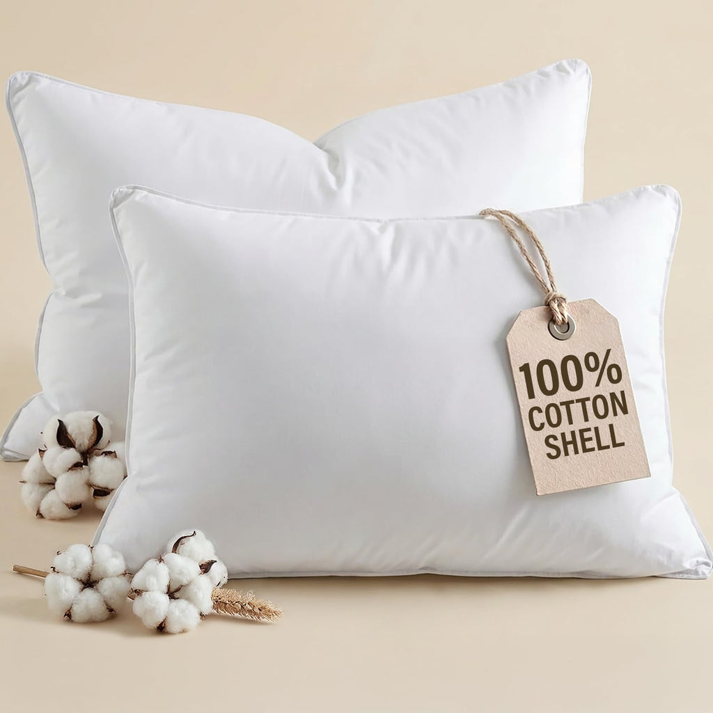 100% Cotton King Size Bed Pillows Set of 2 White H11956