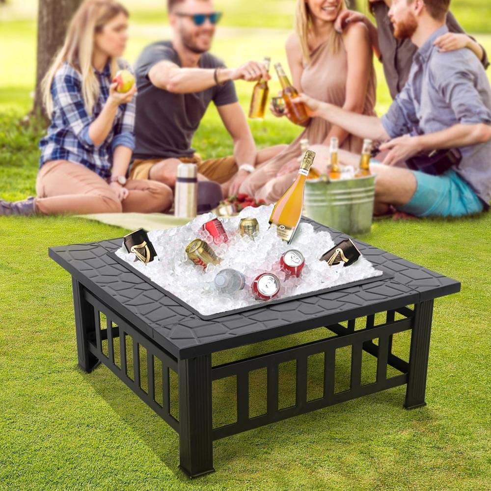 32in Square Metal Fire Pit Table X1198
