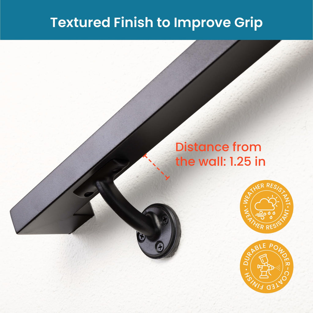 Aluminum Handrail Kit with Wall Mount Brackets, Black Textured, 3' Length F267903