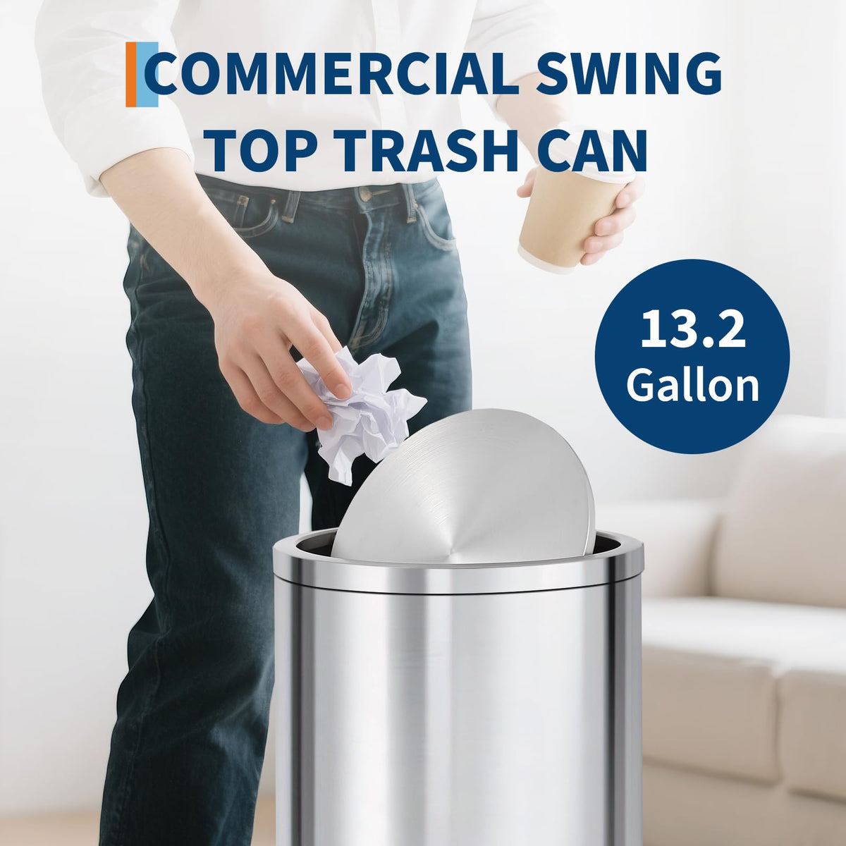 13.2 gal Stainless Steel Swing Top Trash Can E612577