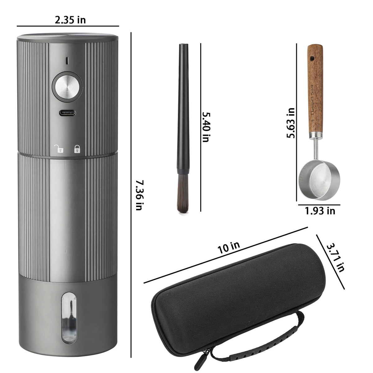 Portable Electric Burr Coffee Grinder, Stainless Steel Burrs, Grey G940998