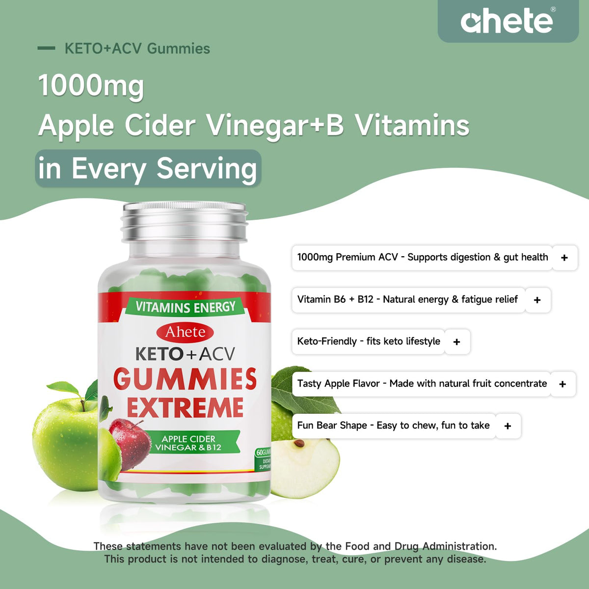 Apple Cider Vinegar Gummies with Vitamin B6, B12, Folate & Beet Root, 180 Gummies A25496