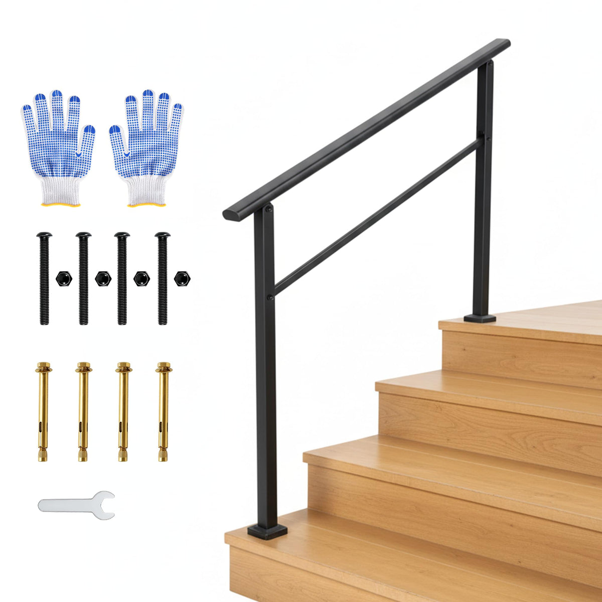 4 Step Black Aluminum Iron Outdoor Stair Handrail Kit Y249