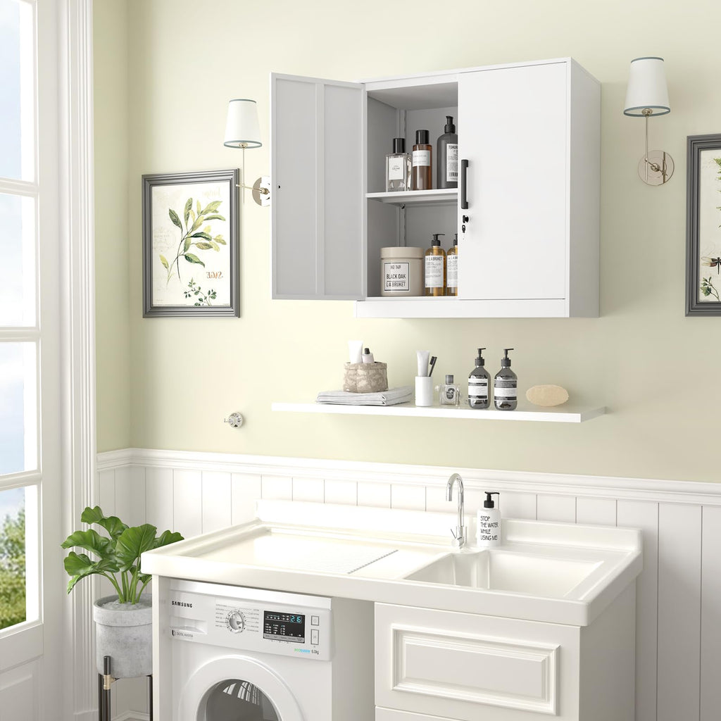White Metal Wall Cabinet with Adjustable Shelf B950149