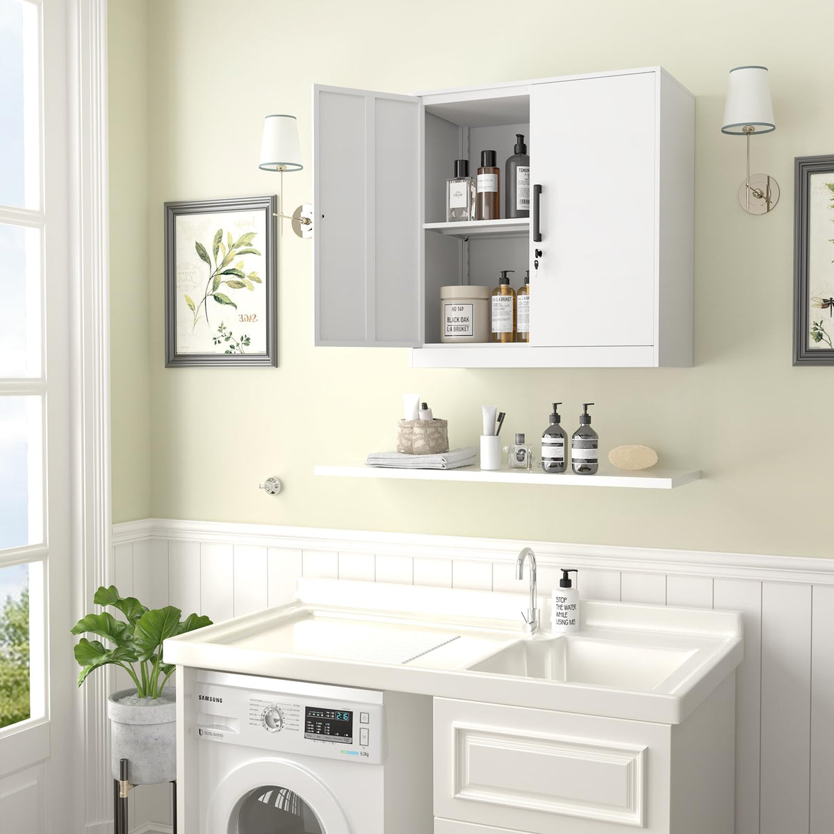 White Metal Wall Cabinet with Adjustable Shelf B950149