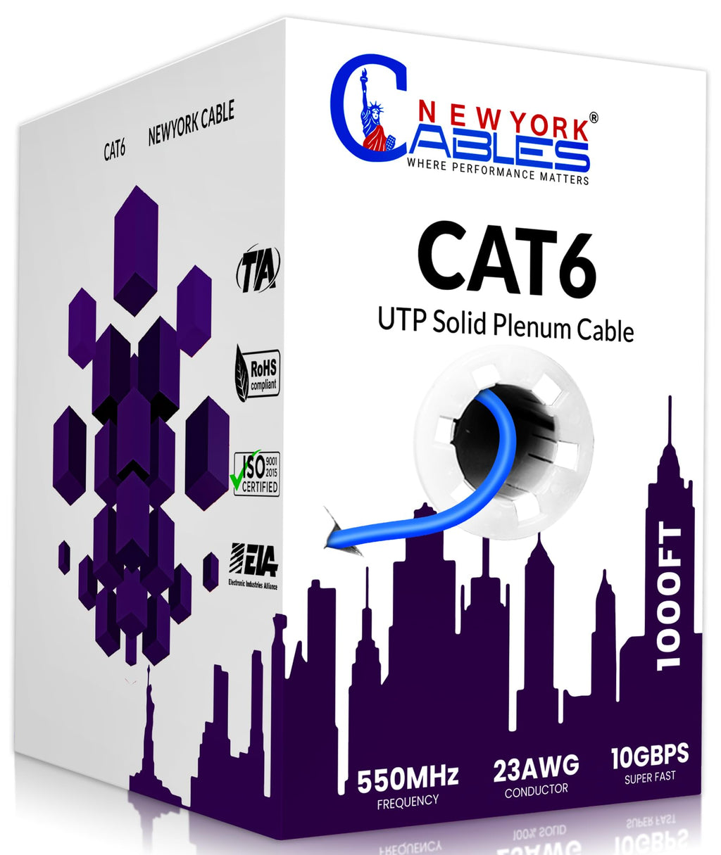 CAT6 Plenum Cable 1000ft 23AWG UTP 4Pairs 550MHz 10Gbps CMP Rated Blue G563