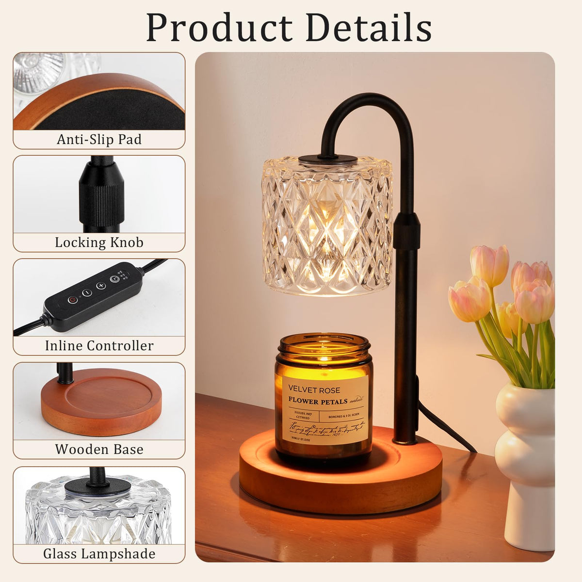 Walnut Candle Warmer Lamp with Timer C763