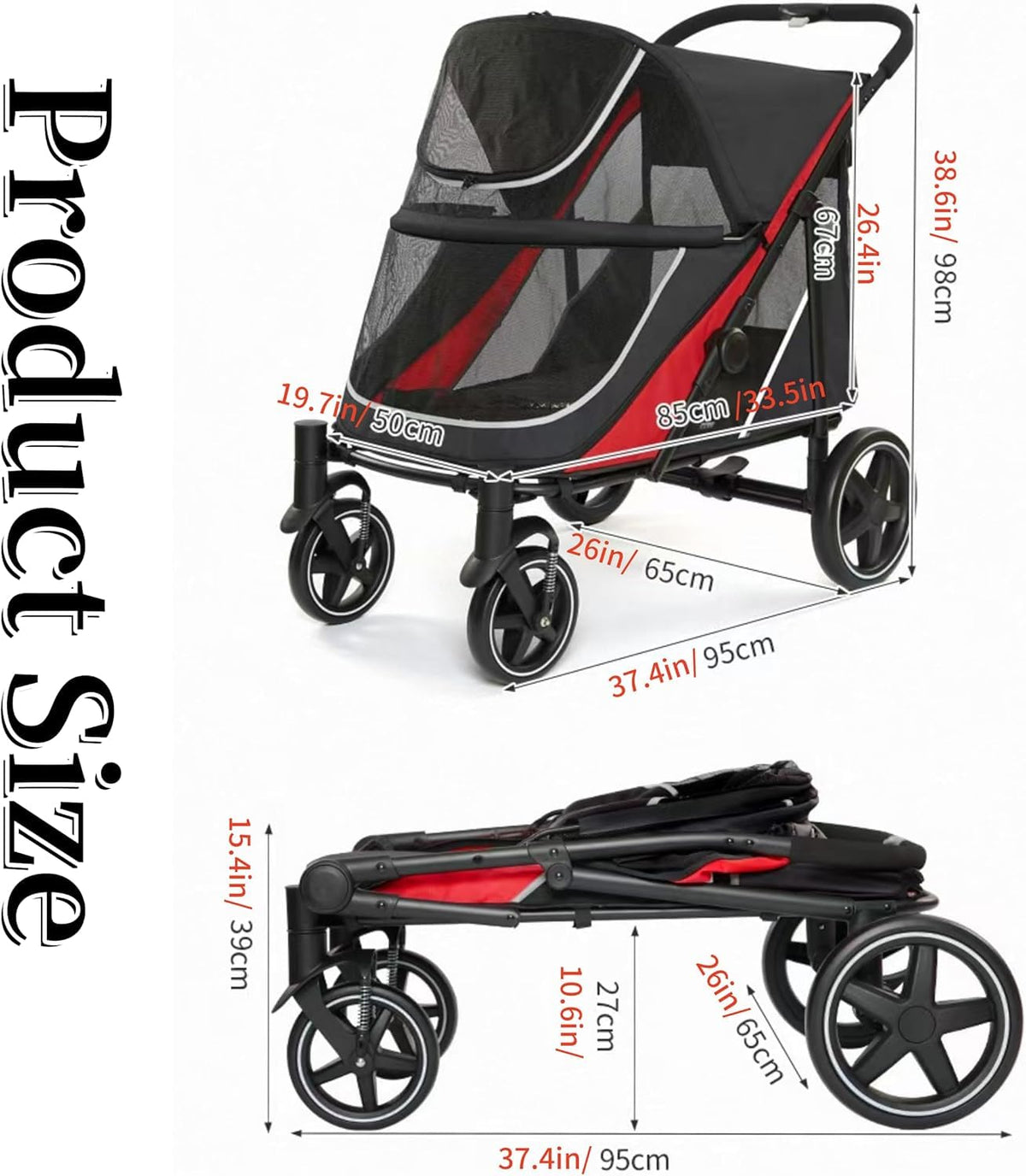 4 Wheel Foldable Dog Stroller with Mesh & Sunroof L564499