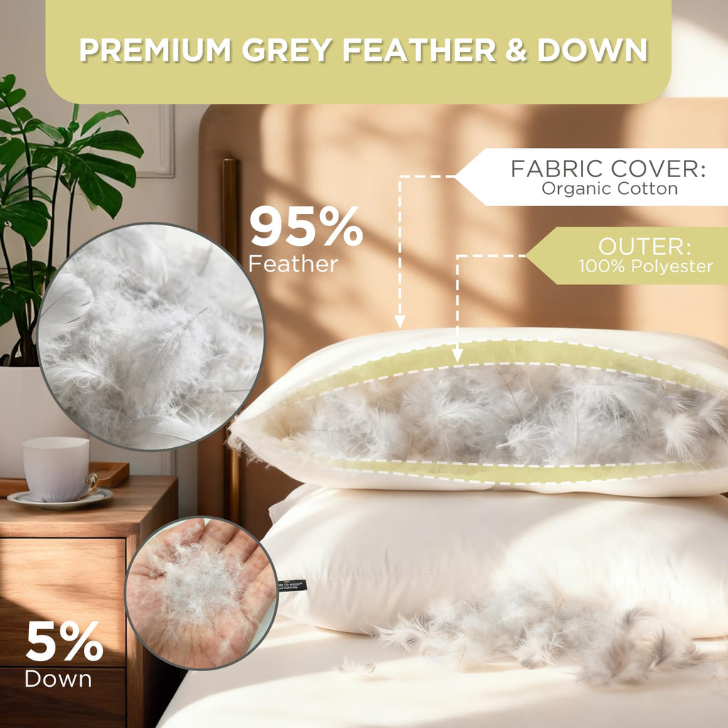 Feather and Down Pillows, 100% Organic Cotton Cover O707302