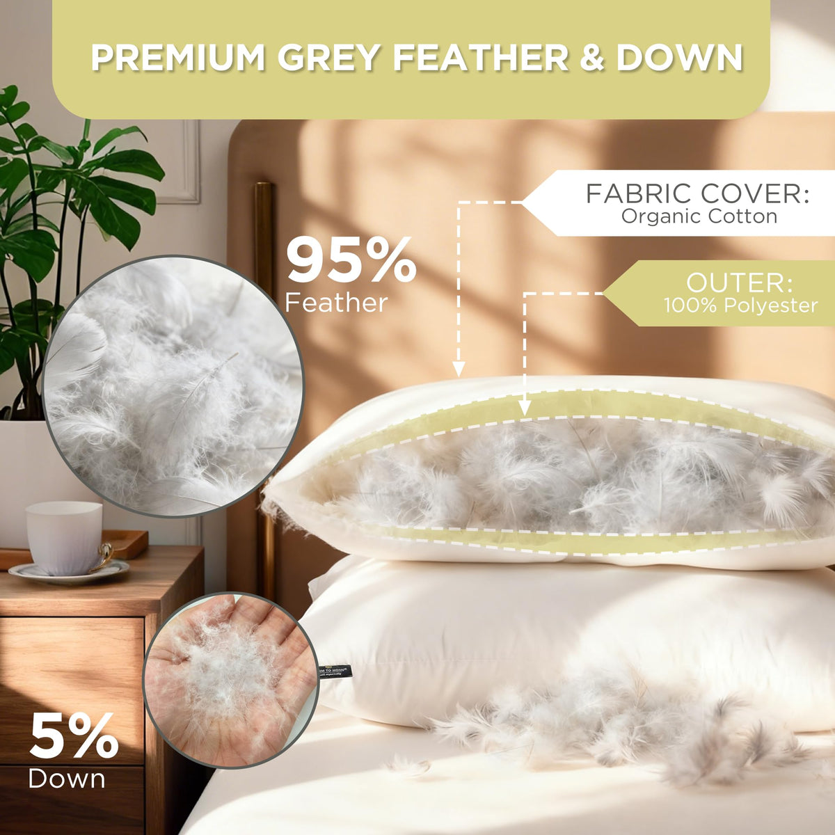 Feather and Down Pillows, 100% Organic Cotton Cover O707302