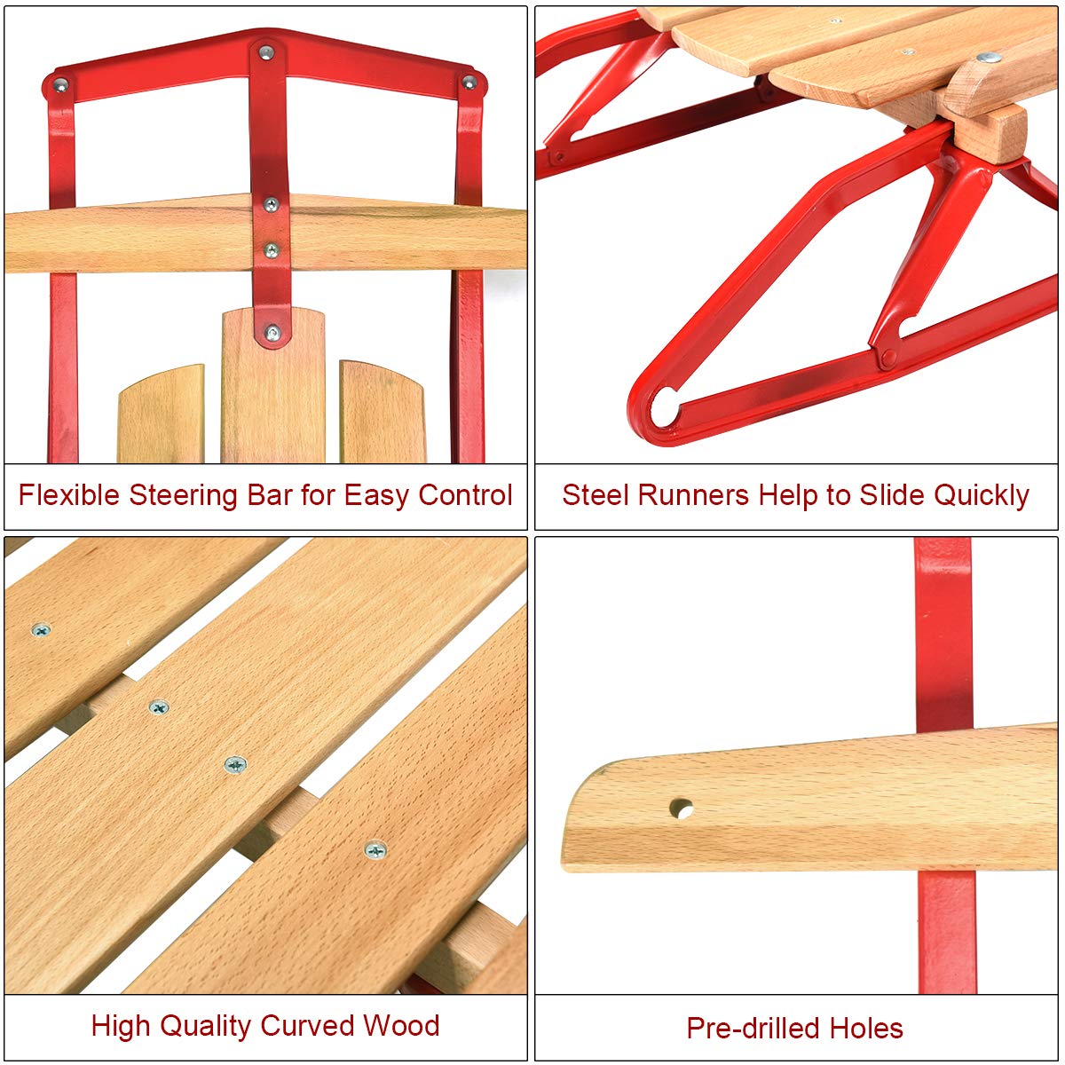 Wood Sled with Metal Runners and Steering Bar Q788
