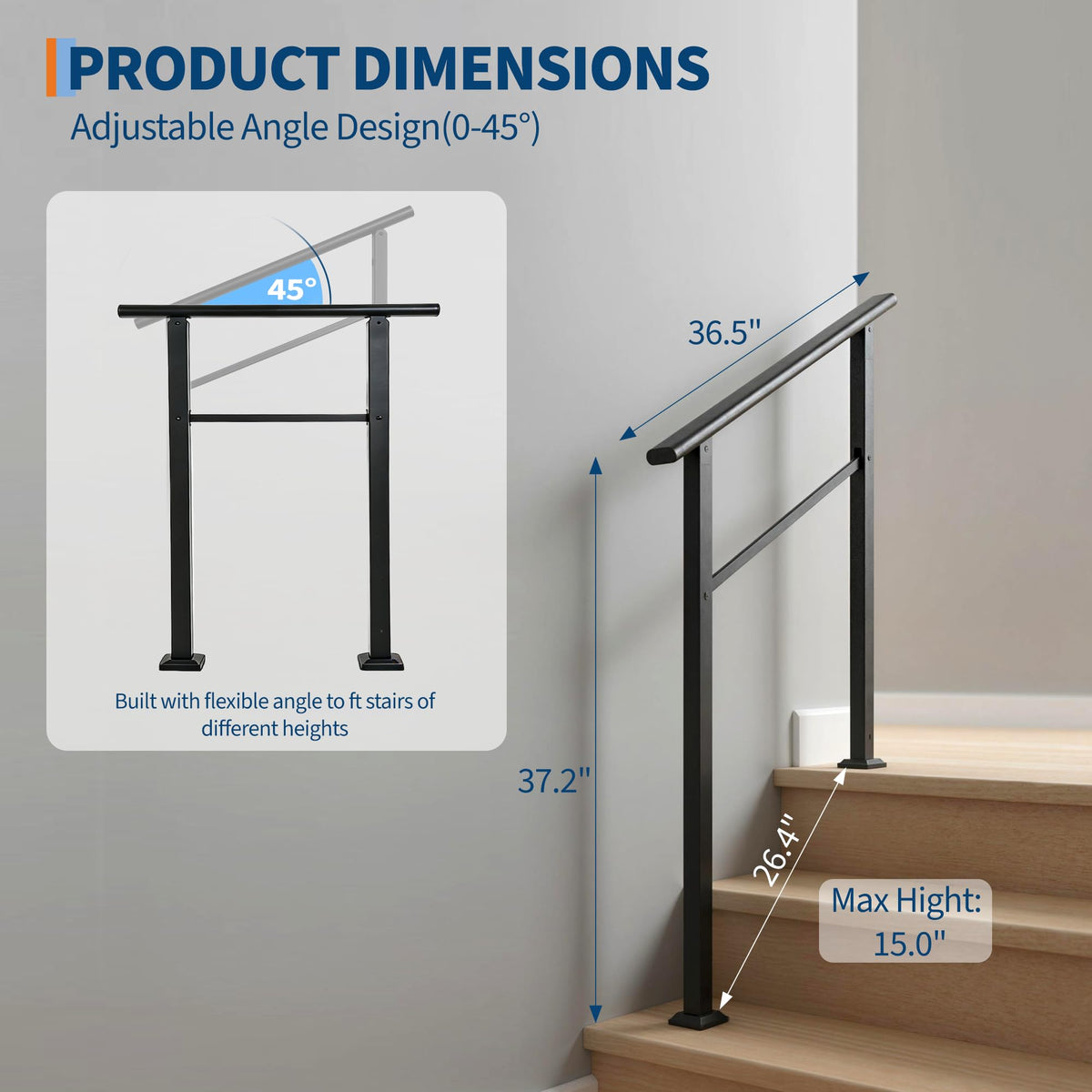 4 Step Black Aluminum Iron Outdoor Stair Handrail Kit Y249