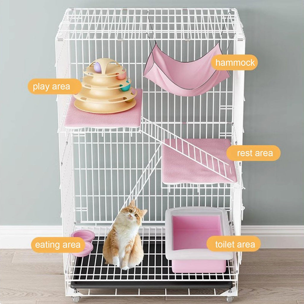 White 4-Tier Collapsible Lockable Wire Cat Ferret Habitat Crate with Casters A29158