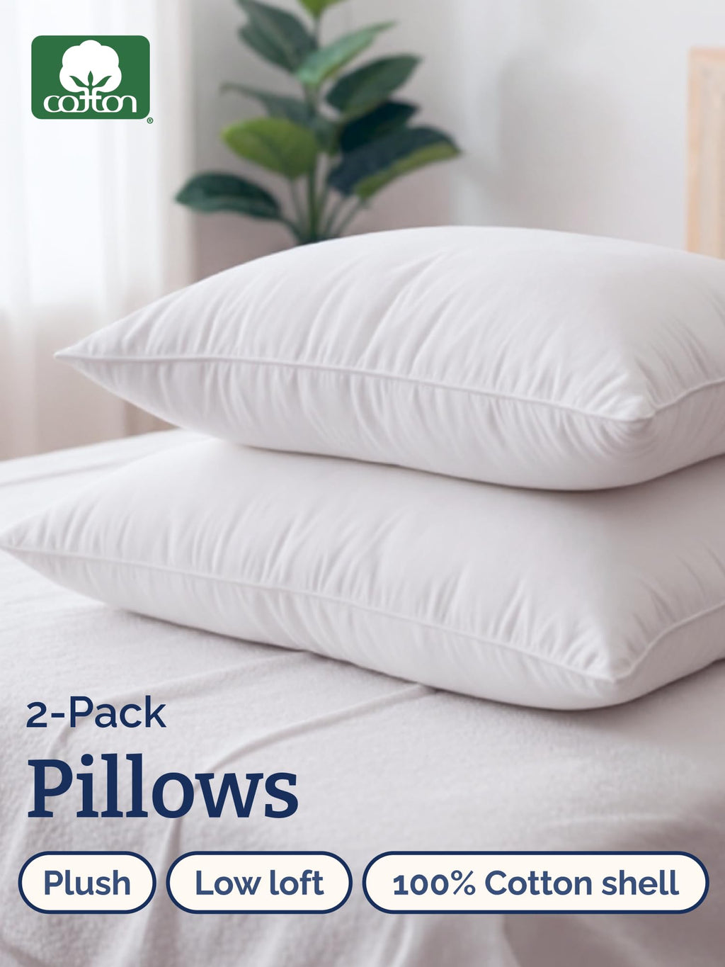 100% Cotton King Size Bed Pillows Set of 2 White H11956