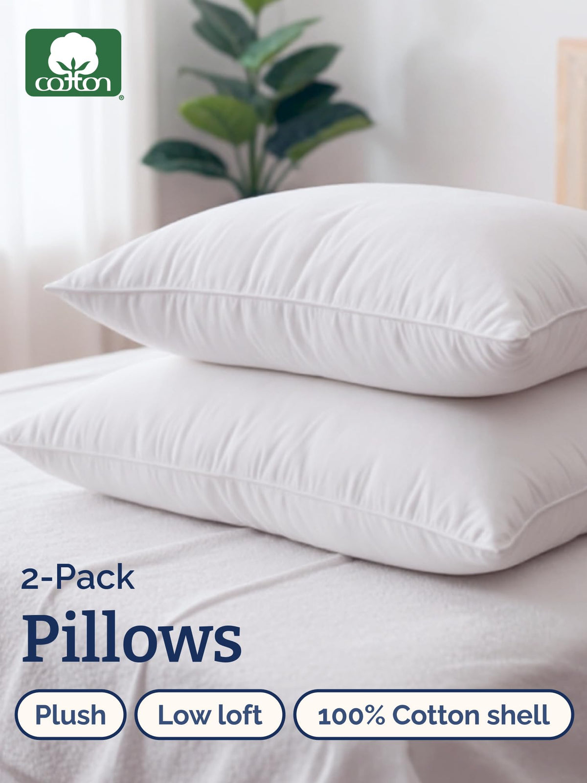 100% Cotton King Size Bed Pillows Set of 2 White H11956