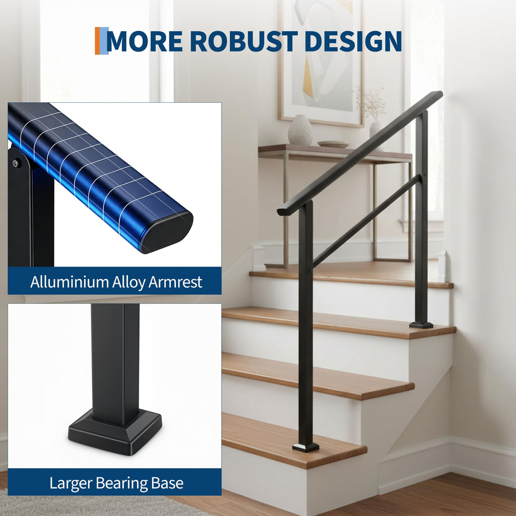4 Step Black Aluminum Iron Outdoor Stair Handrail Kit Y249