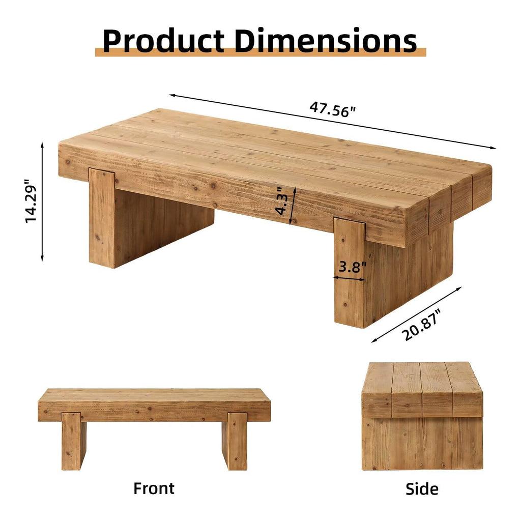 Solid Pine Wood Coffee Table, Rectangular Chunky Block Legs X36537
