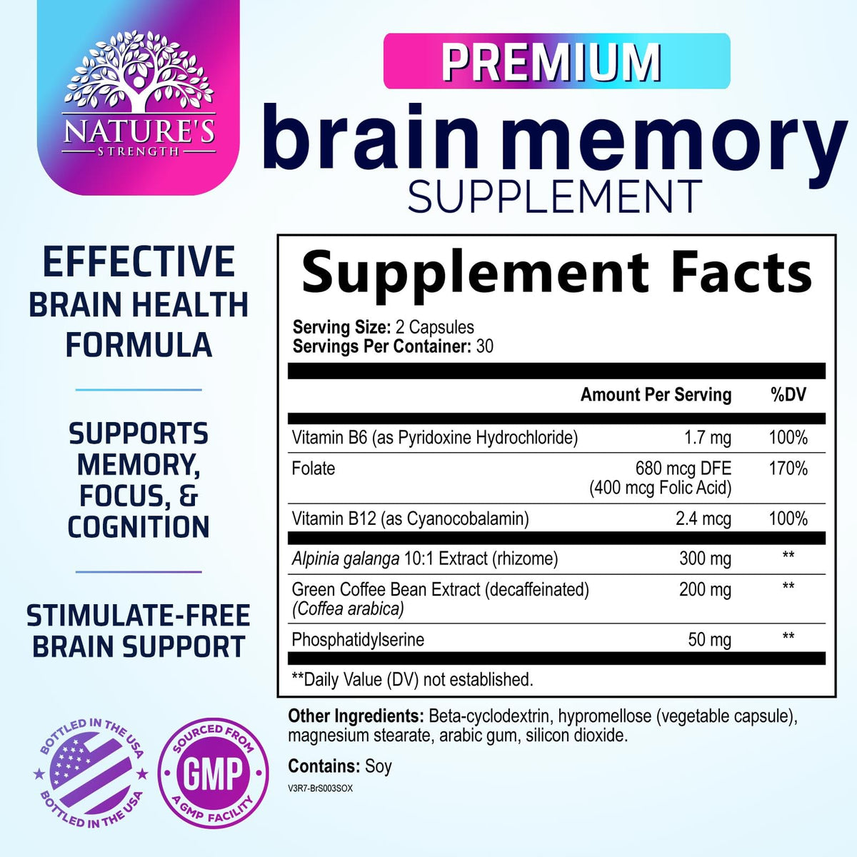 Brain Health Supplement with Bacopa, Phosphatidylserine & DMAE - 60 Capsules B8777