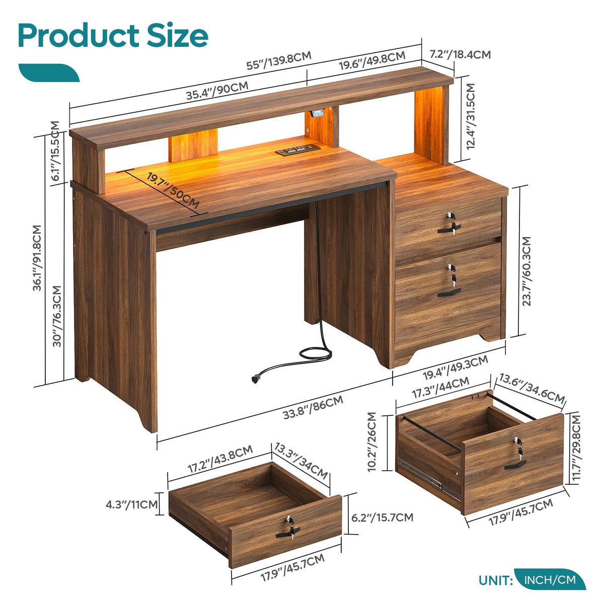 55-Inch Computer Desk with File Drawer C5462