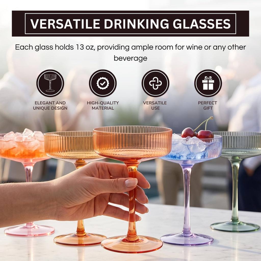 Ribbed Coupe Glasses 8oz 6 Pieces B420822