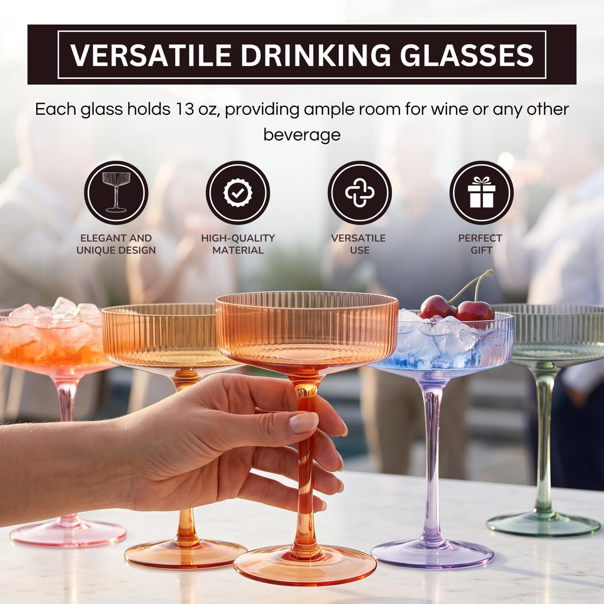 Ribbed Coupe Glasses 8oz 6 Pieces B420822
