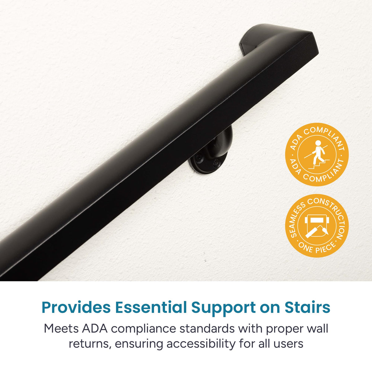Aluminum Handrail Kit with Wall Mount Brackets, Black Textured, 3' Length F267903