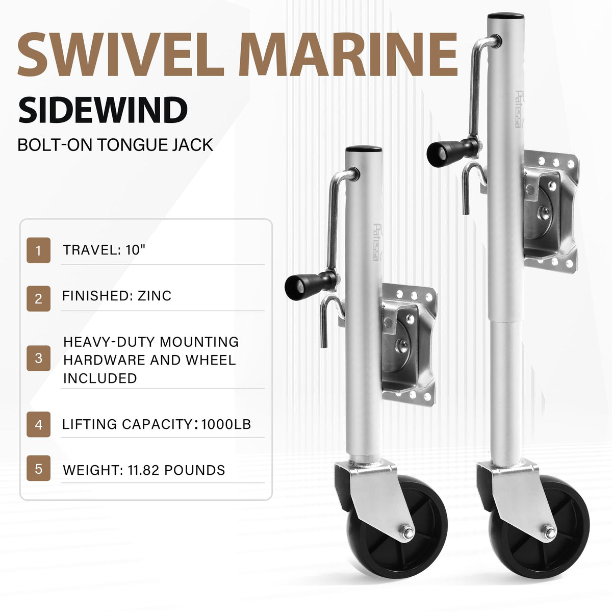 Heavy Duty Trailer Jack 1000lb 10" Sidewind Swivel with Wheel E8409