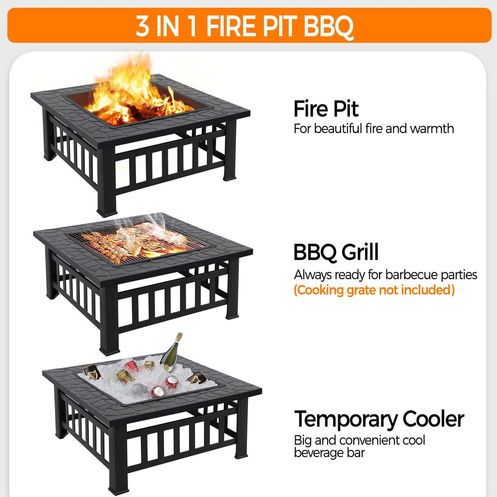 32in Square Metal Fire Pit Table X1198